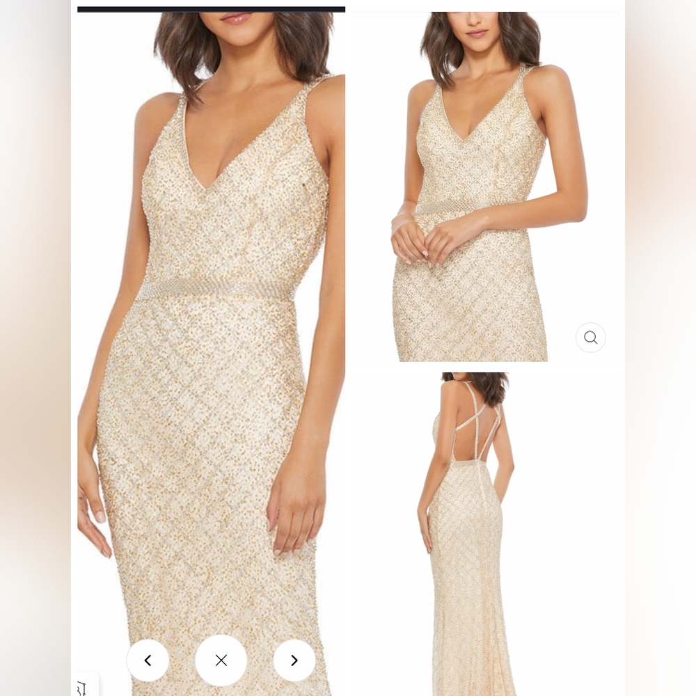 Mac Duggal Lattice Pattern Heavily Beaded strappy Back Nude Size 4